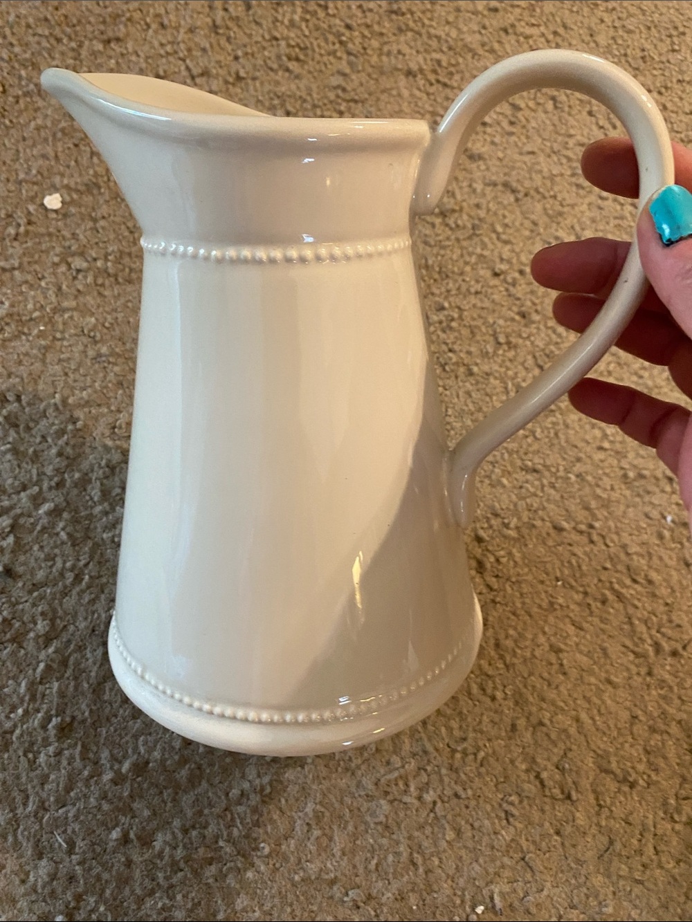 Cream Ceramic Beaded Pitcher Vase